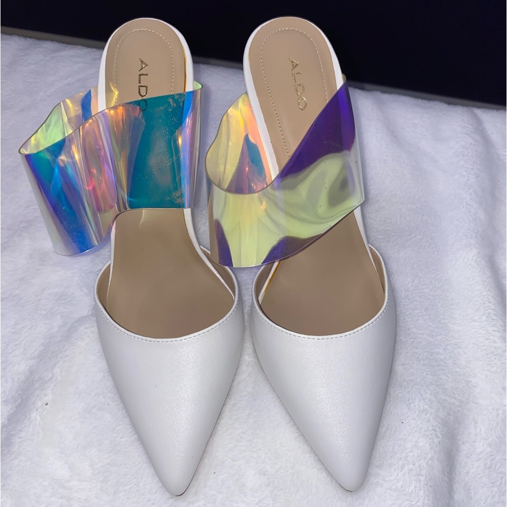 Aldo white and iridescent strap heels Never Worn sz 9